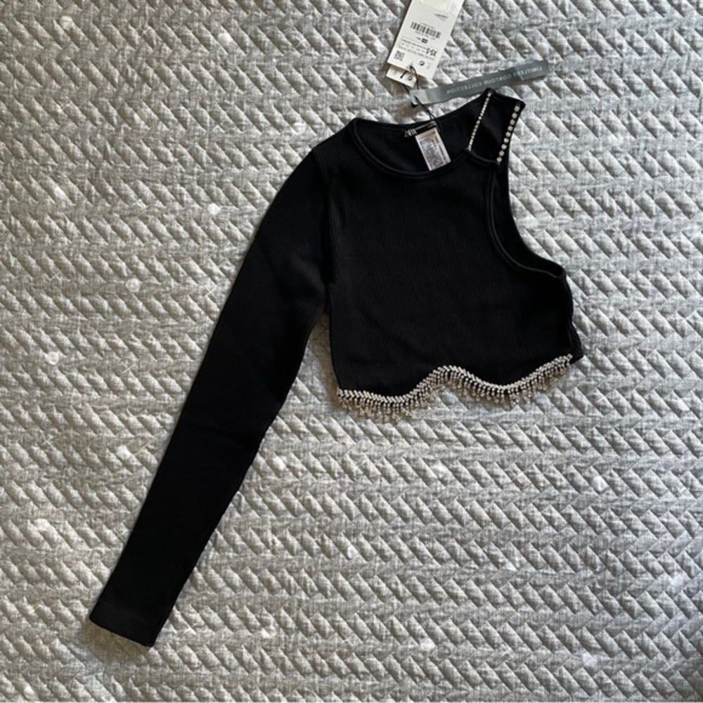 ZARA Seamless rhinestone one shoulder top 7901/810 - Picture 10 of 16